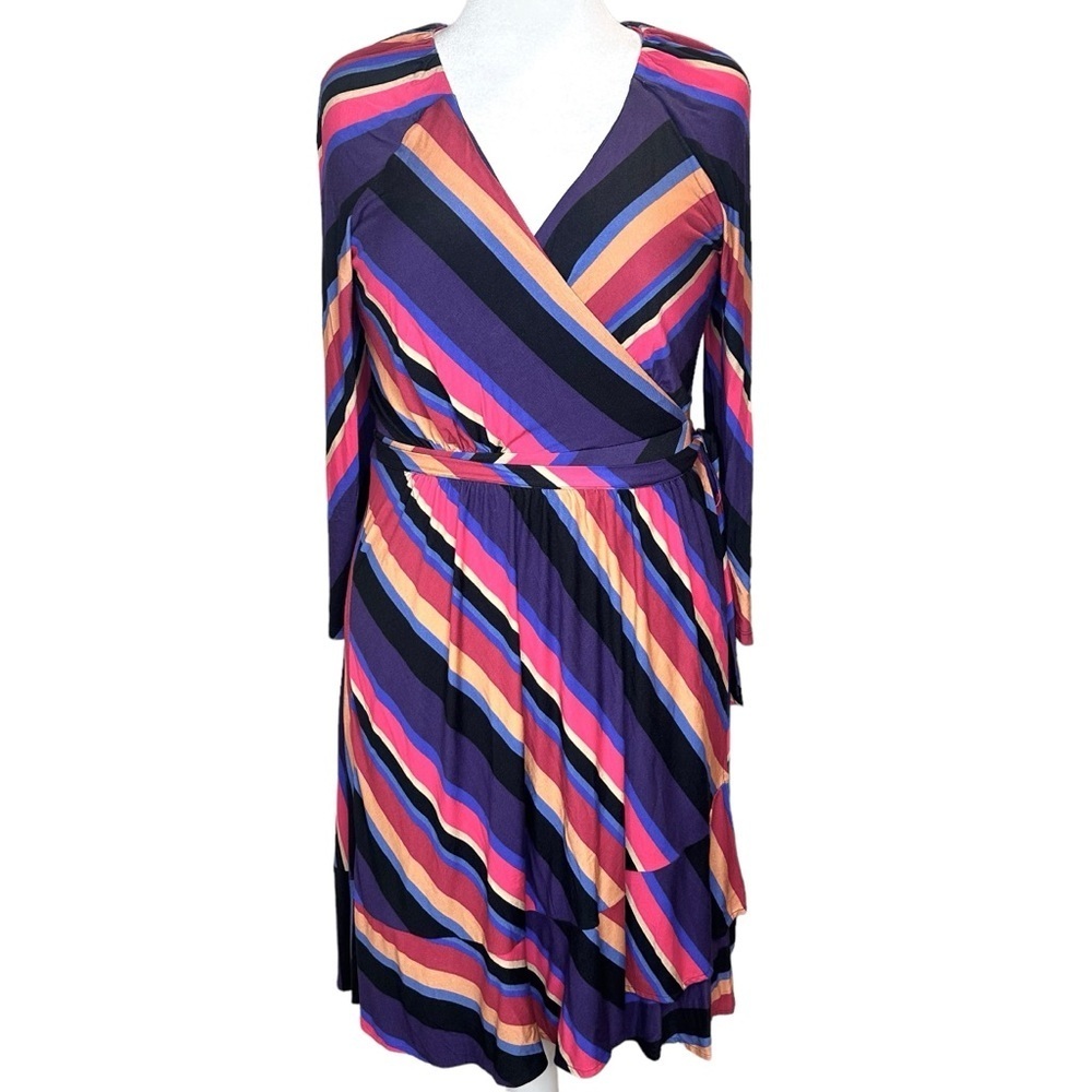 Maeve Anthropologie Long Sleeve Faux Wrap Knee Length Dress Size L
